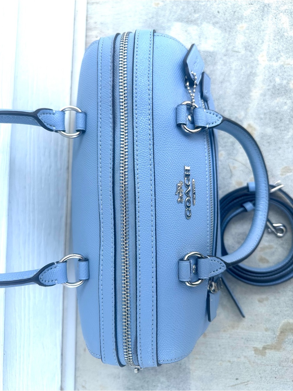 COACH Rowan Gray Twilight Blue Leather Crossbody Purse Bag Silver Hardware 79946 - Picture 7 of 17